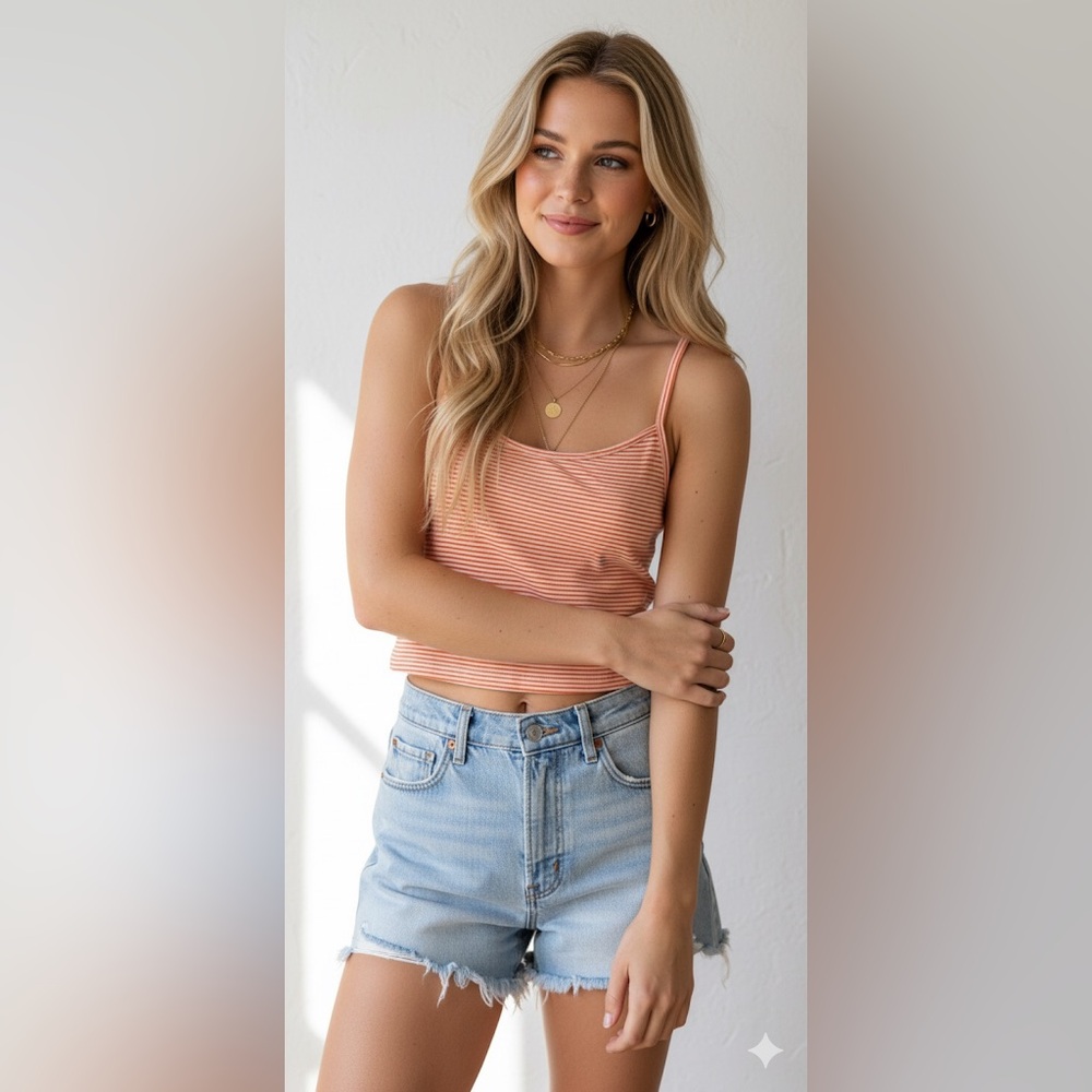 Aritzia Sunday Best Orange and White Striped Spaghetti Strap Crop Top Size M